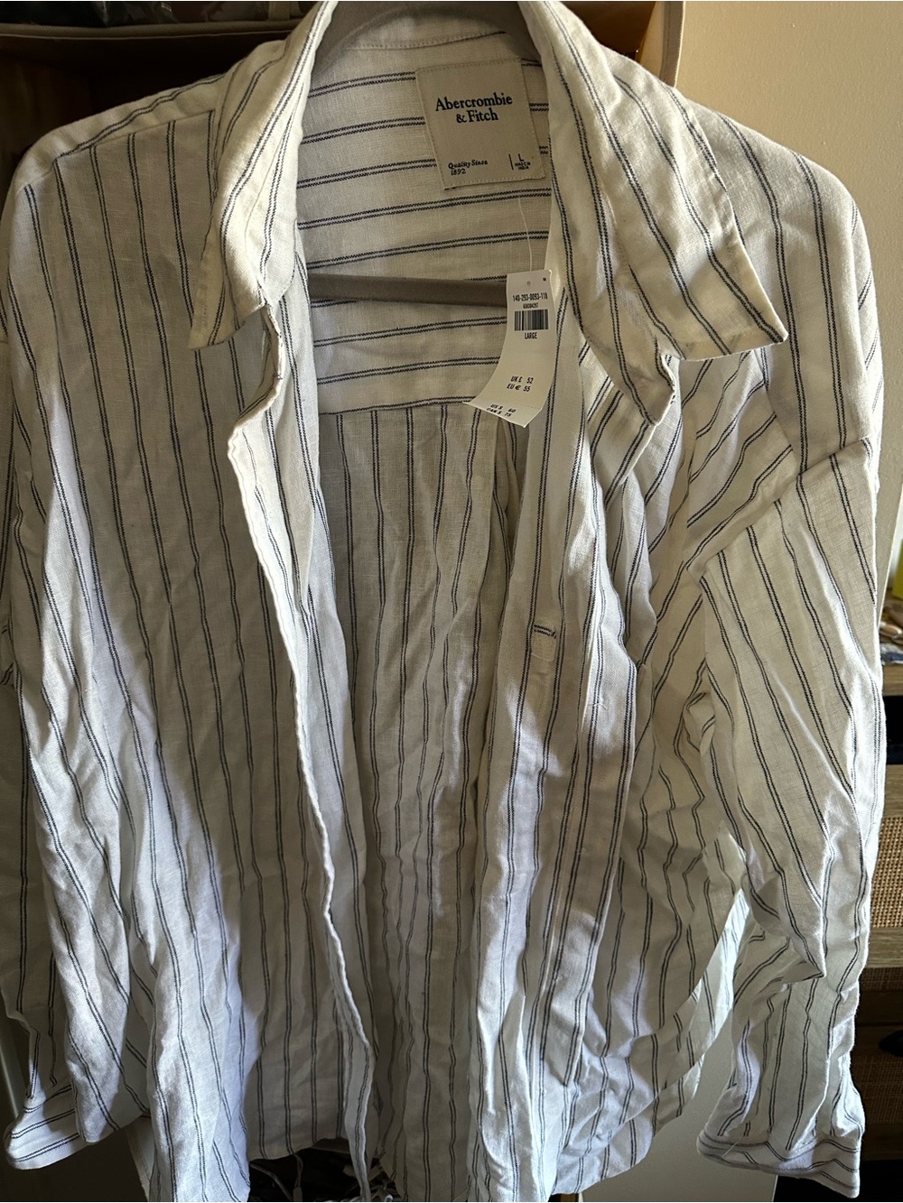 Abercrombie & Fitch White Button-Down Shirt with Navy Stripe